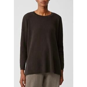 Eileen Fisher Ultrafine Merino Crew Neck Top Chocolate Brown Sz Medium